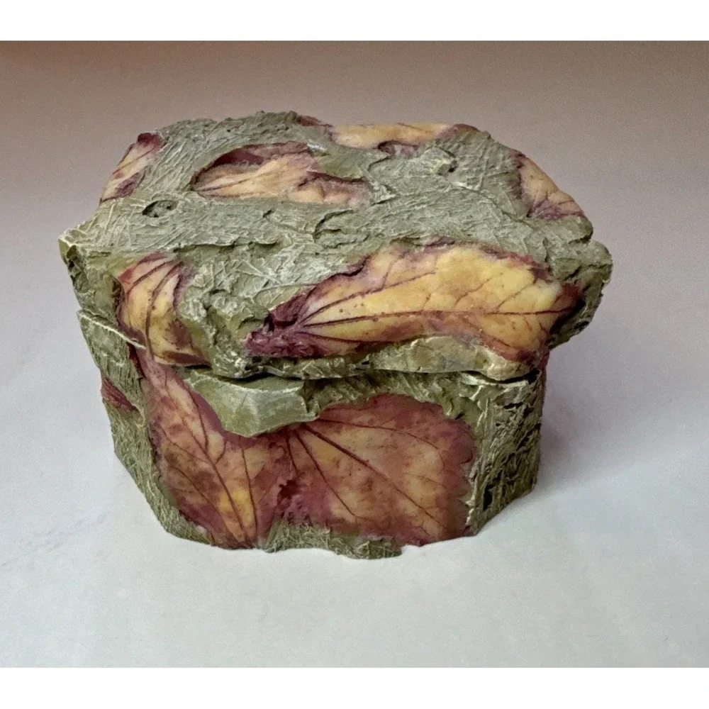 Trinket Box-Leaf Impression Texture,‎ Two-Tone Hexagon Form.